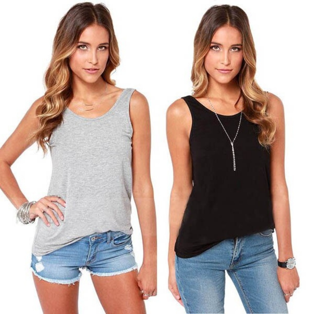 Black Deep V Back Tank Top | Open Back Casual Sleeveless Top | Soft Stretch - Picture 7 of 7